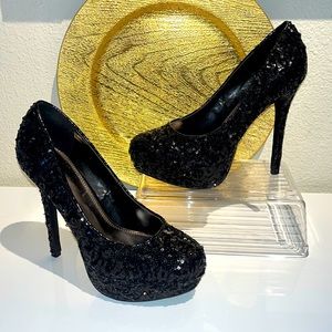 Black Sequin Heels Evening Occasion